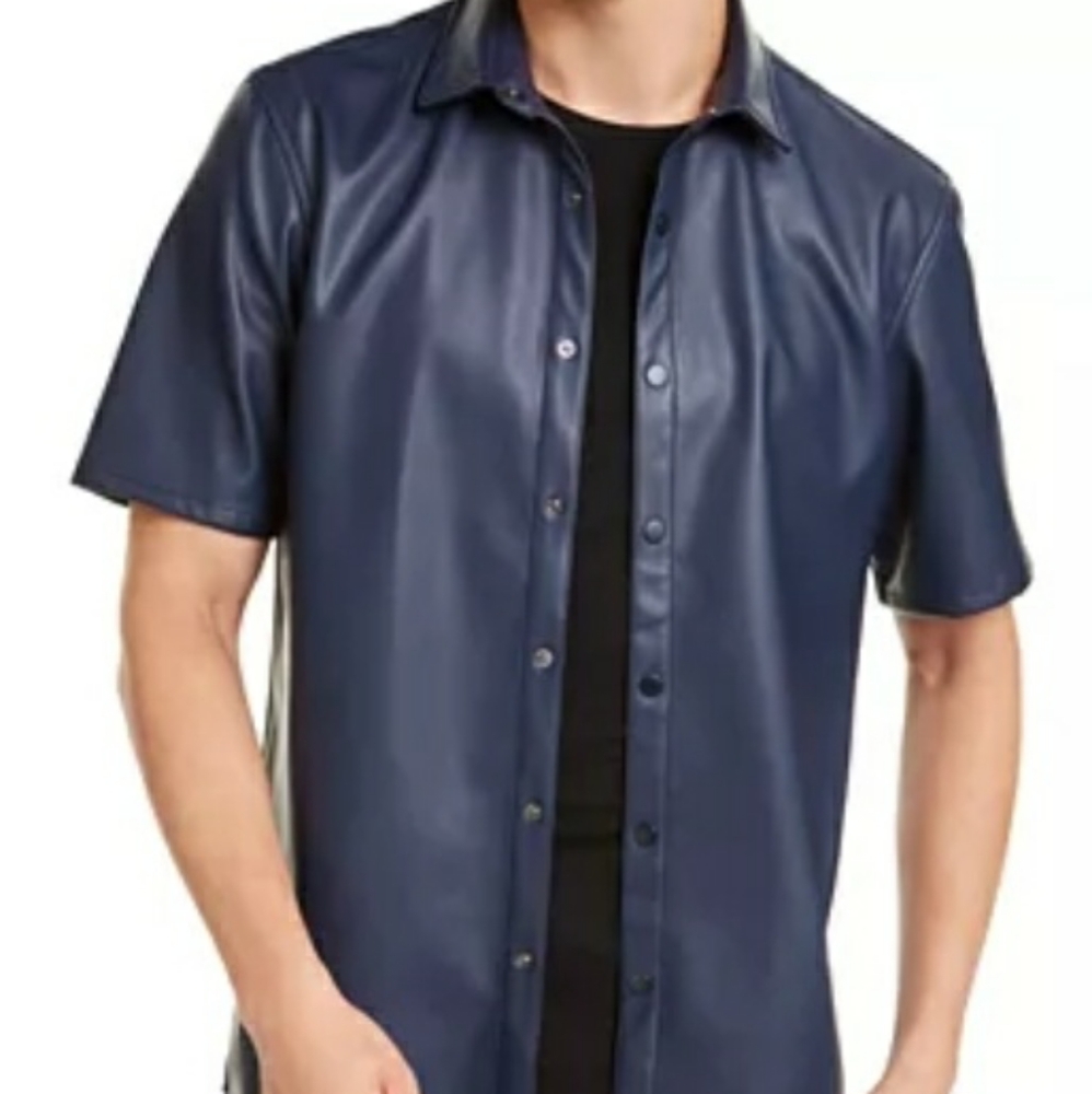 Faux Leather SS Button Down by Alfani NWT